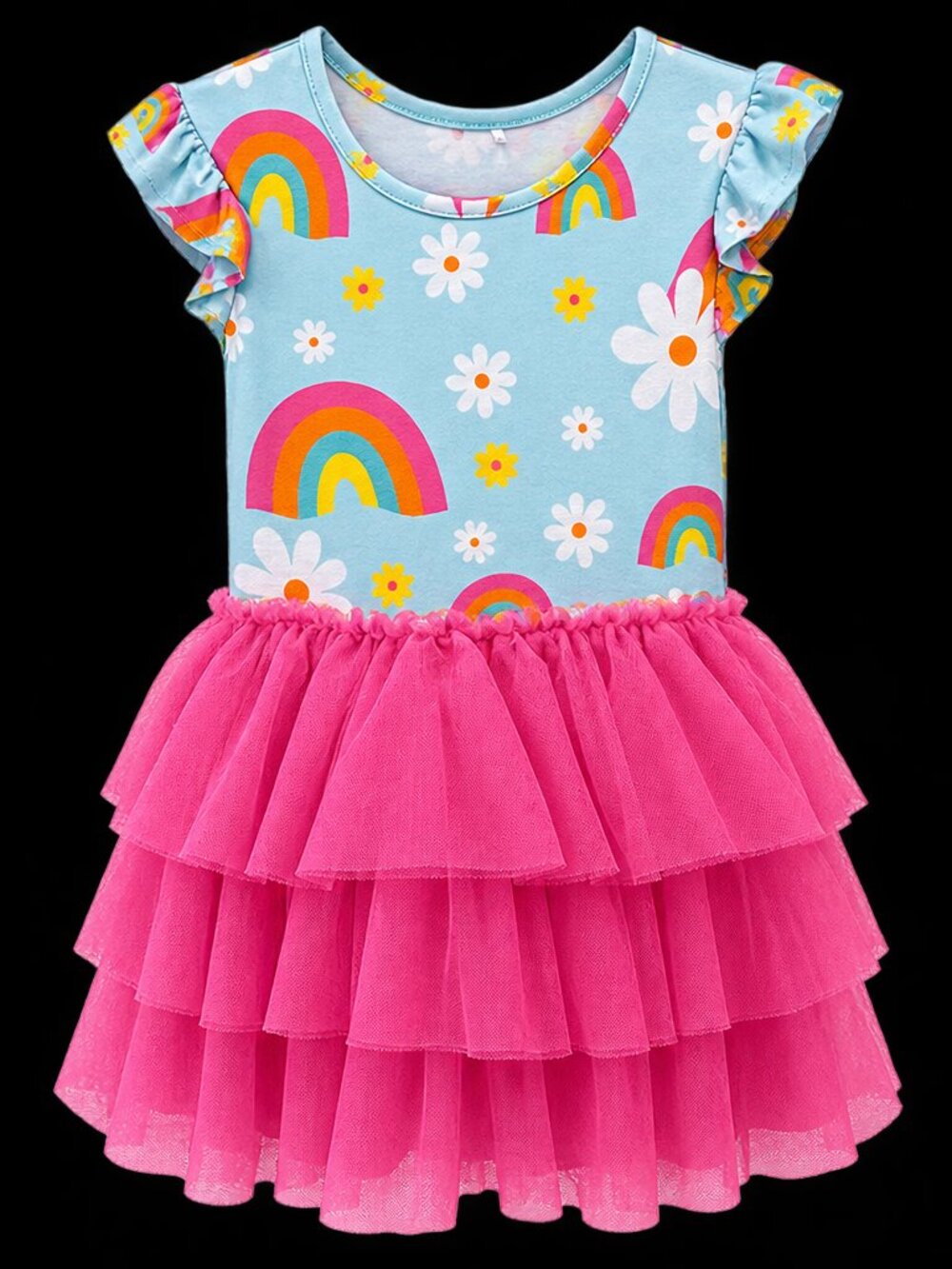 Posh Peanut Rainbow Daisy Tulle Dress 5-6 Girls